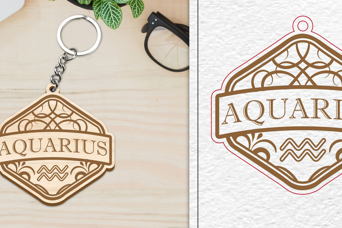 Σετ των 3 Intra απο ξύλο plywood 3mm-4mm πάχος Aquarius Keychain Δίασταση 6x6 cm INTRAFABR-100964286