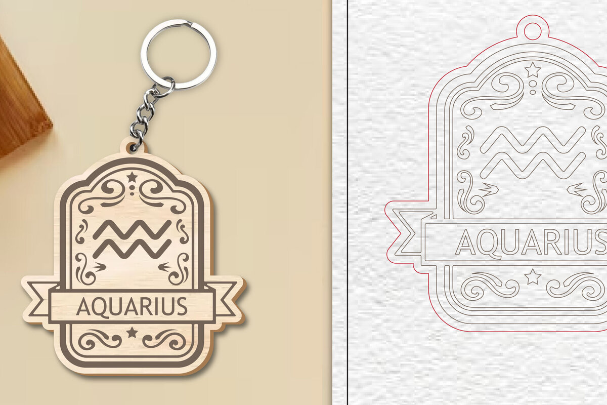 Σετ των 3 Intra απο ξύλο plywood 3mm-4mm πάχος Aquarius Keychain  | Ζώδιο Δίασταση 6x6 cm INTRAFABR-99841878