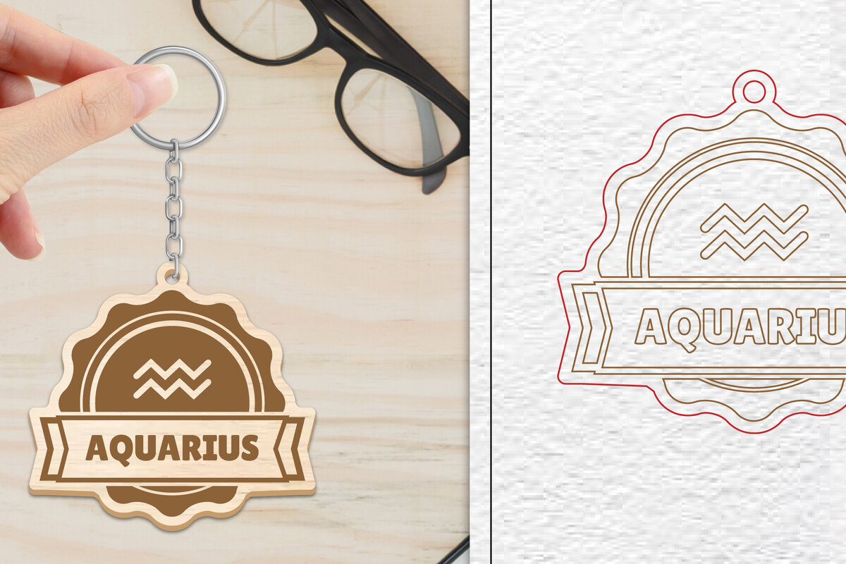 Σετ των 3 Intra απο ξύλο plywood 3mm-4mm πάχος Aquarius Keychain  | Ζώδιο Δίασταση 6x6 cm INTRAFABR-102144903