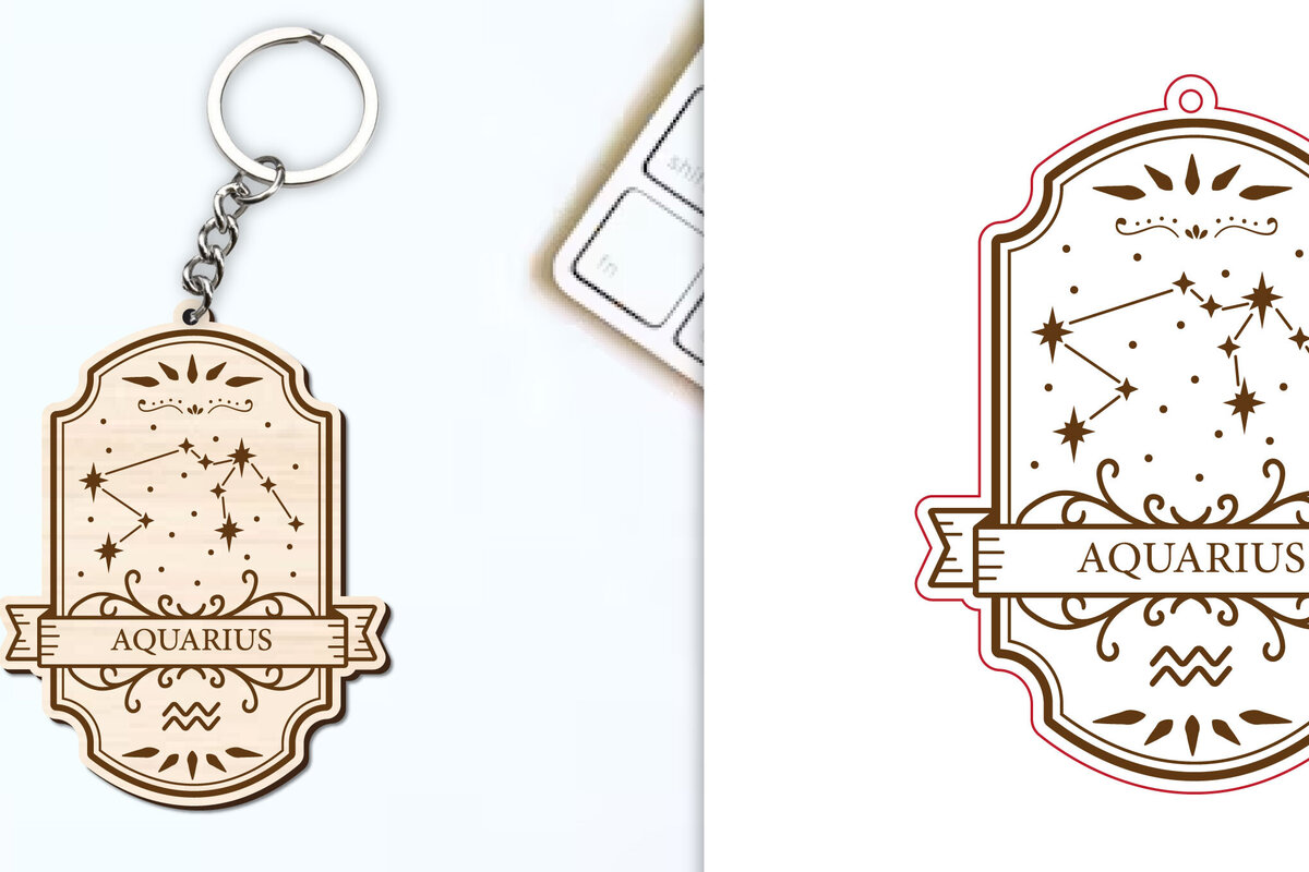 Σετ των 3 Intra απο ξύλο plywood 3mm-4mm πάχος Aquarius Keychain  | Ζώδιο Δίασταση 6x6 cm INTRAFABR-98419840