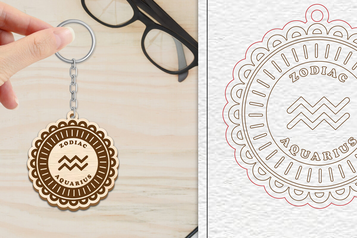 Σετ των 3 Intra απο ξύλο plywood 3mm-4mm πάχος Aquarius Keychain  | Zodiac Δίασταση 6x6 cm INTRAFABR-102289429