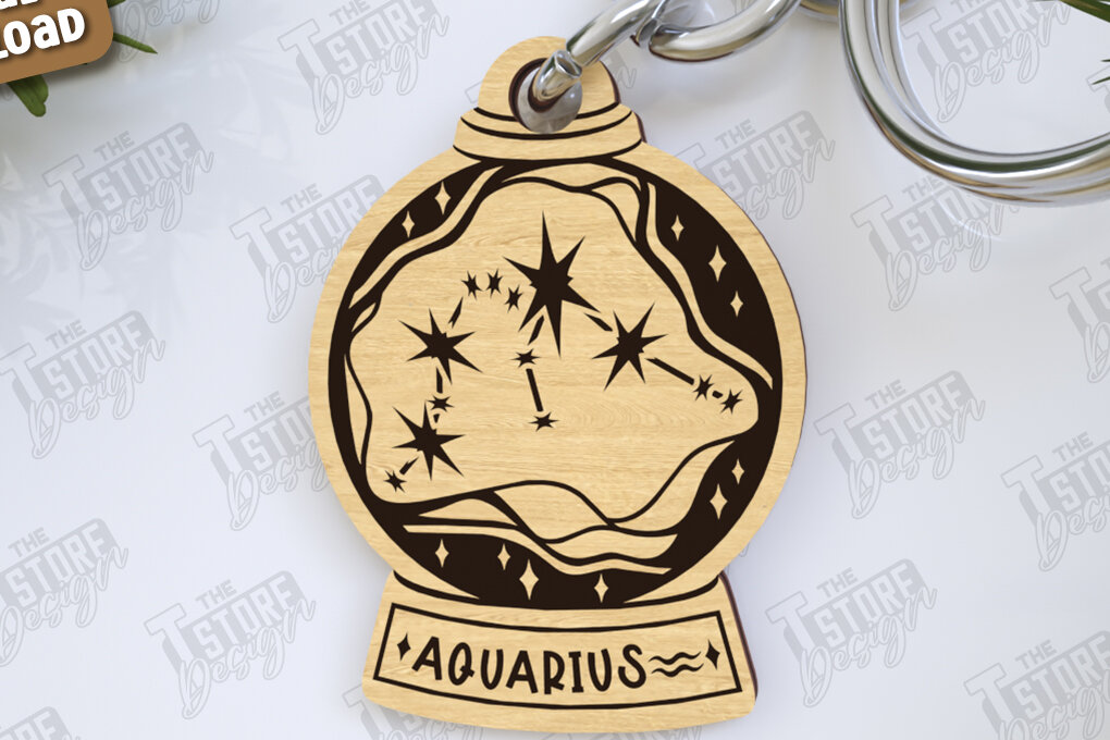 Σετ των 3 Intra απο ξύλο plywood 3mm-4mm πάχος Aquarius Keychain Zodiac | CNC Δίασταση 6x6 cm INTRAFABR-123373763