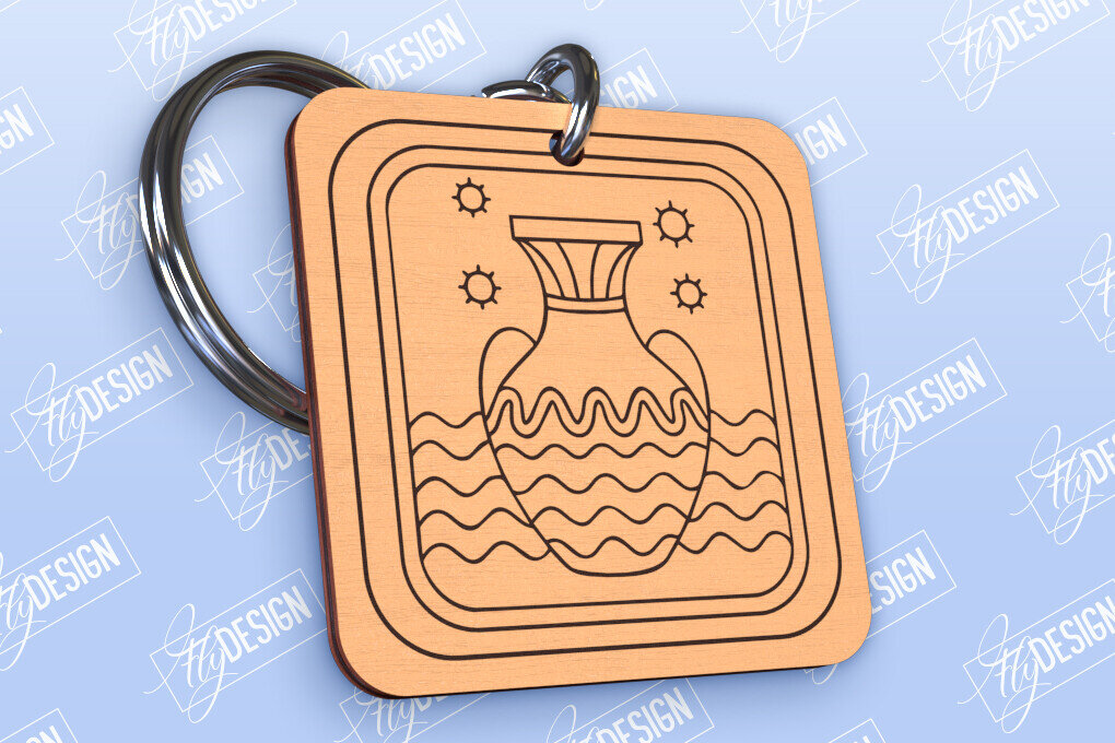 Σετ των 3 Intra απο ξύλο plywood 3mm-4mm πάχος Μπρελόκ Υδροχόος | Ζώδιο | CNC Δίασταση 6x6 cm INTRAFABR-98550473