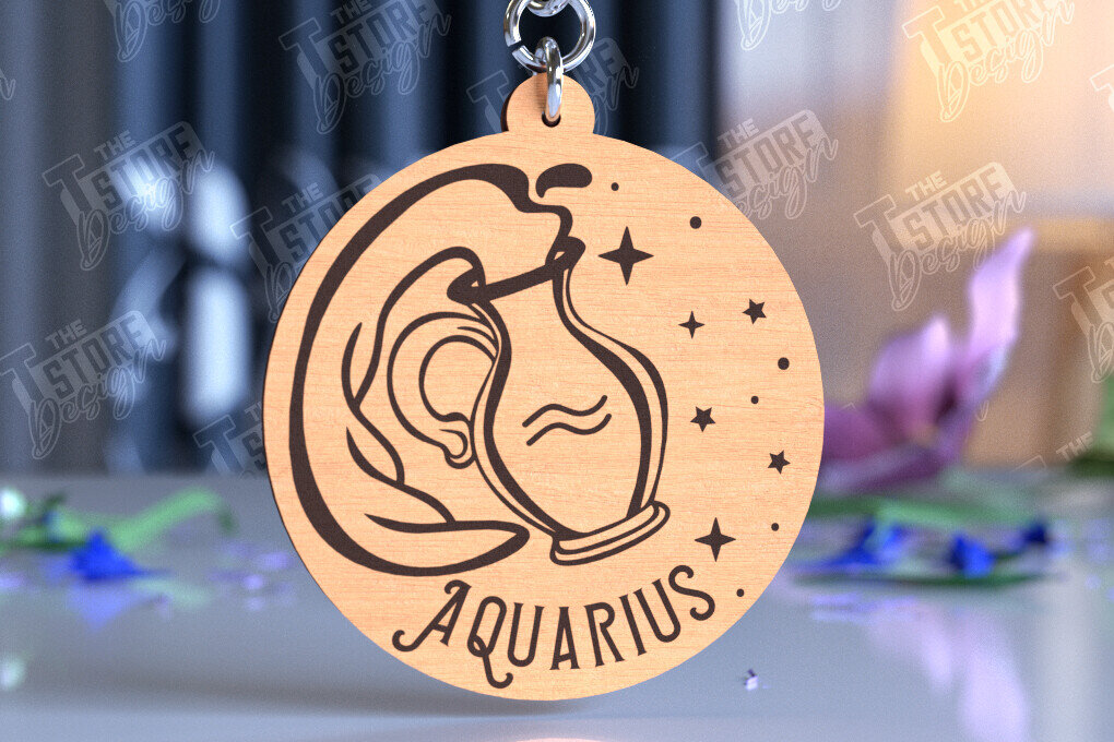 Σετ των 3 Intra απο ξύλο plywood 3mm-4mm πάχος Μπρελόκ Υδροχόος | Ζώδιο | CNC Δίασταση 6x6 cm INTRAFABR-98273084