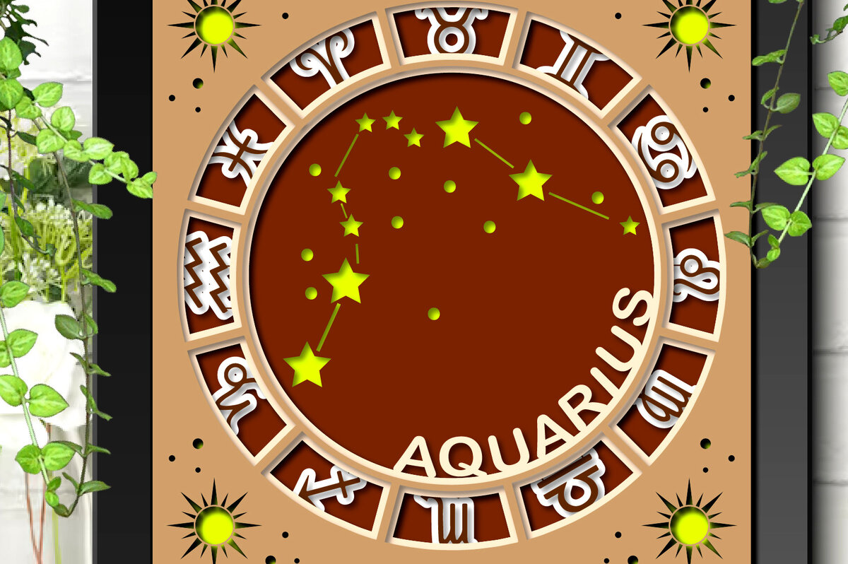 Σετ των 2 Intra απο ξύλο plywood 3mm-4mm πάχος Aquarius Shadow Box Layered Map Zodiac Δίασταση 25x25 cm INTRAFABR-26369885