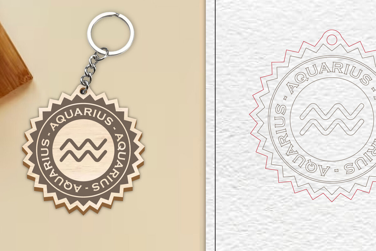 Σετ των 3 Intra απο ξύλο plywood 3mm-4mm πάχος με μπρελόκ με σήμα Aquarius Δίασταση 6x6 cm INTRAFABR-99986079