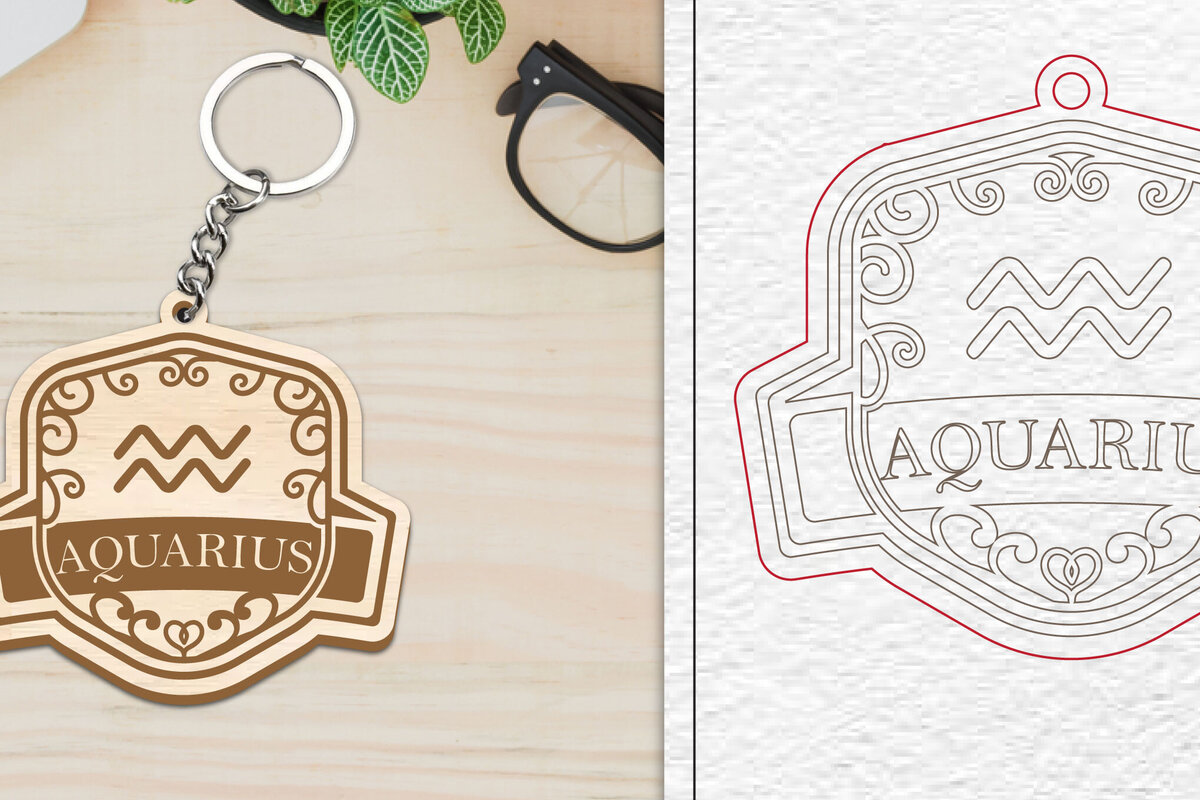 Σετ των 3 Intra απο ξύλο plywood 3mm-4mm πάχος με μπρελόκ με σήμα Aquarius Δίασταση 6x6 cm INTRAFABR-100516169