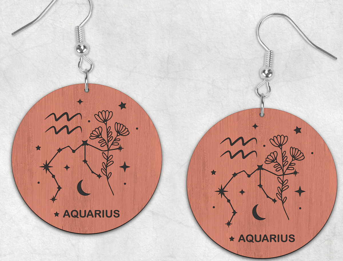 Σετ των 3 Intra απο ξύλο plywood 3mm-4mm πάχος Σκουλαρίκια Aquarius Zodiac Boho Δίασταση 2x2 cm INTRAFABR-28510505