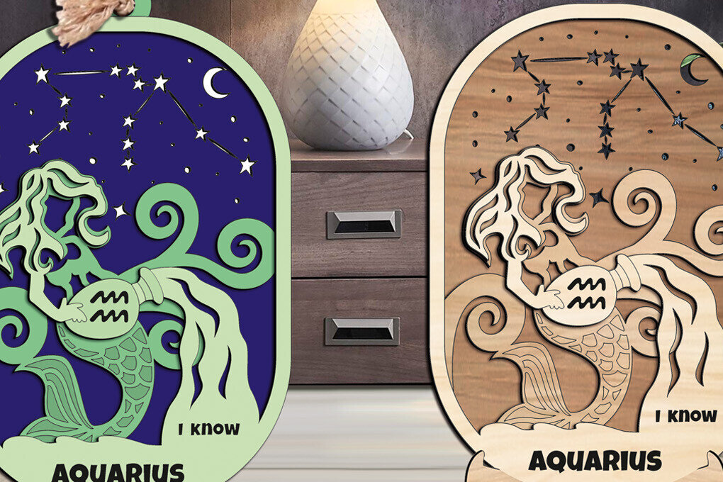 Σετ των 3 Intra απο ξύλο plywood 3mm-4mm πάχος Διακόσμηση σπιτιού Aquarius Zodiac Constellation Δίασταση 3x3 cm INTRAFABR-105821442
