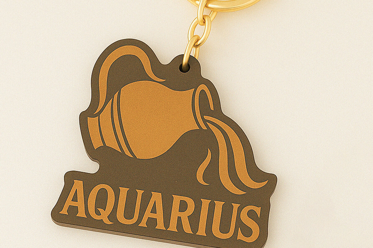 Σετ των 3 Intra απο ξύλο plywood 3mm-4mm πάχος Μπρελόκ Aquarius Zodiac Δίασταση 6x6 cm INTRAFABR-120350690