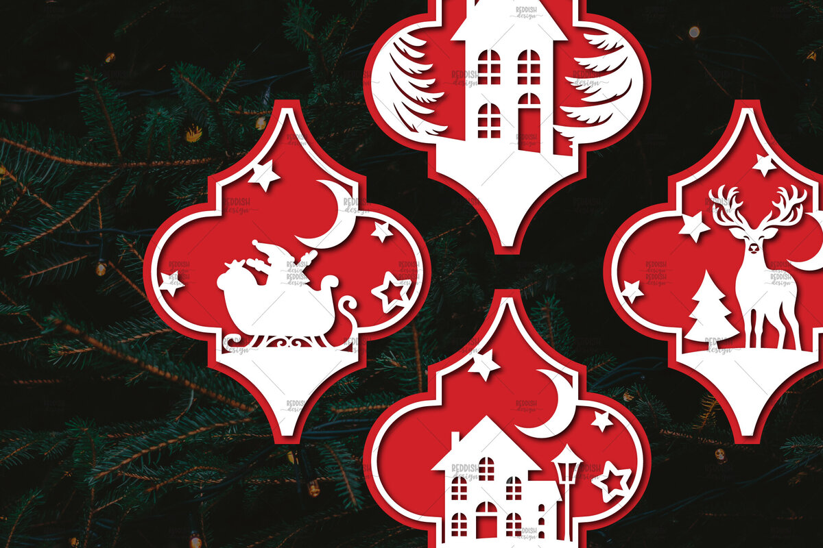 Σετ των 3 Intra απο ξύλο plywood 3mm-4mm πάχος Arabesque Χριστουγεννιάτικο Στολίδι 4.3x3. Δίασταση 4x3 cm INTRAFABR-106944473