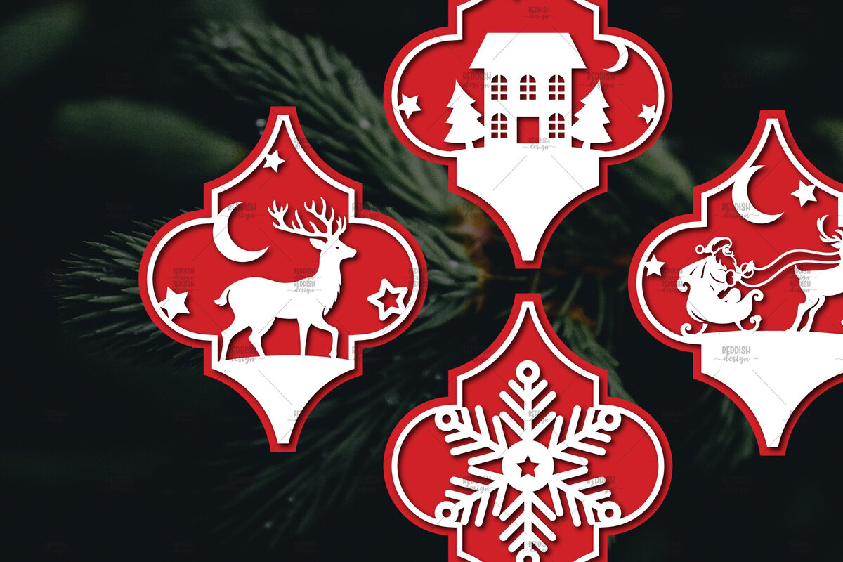 Σετ των 3 Intra απο ξύλο plywood 3mm-4mm πάχος Arabesque Χριστουγεννιάτικο Στολίδι 4.3x3. Δίασταση 4x3 cm INTRAFABR-106944494