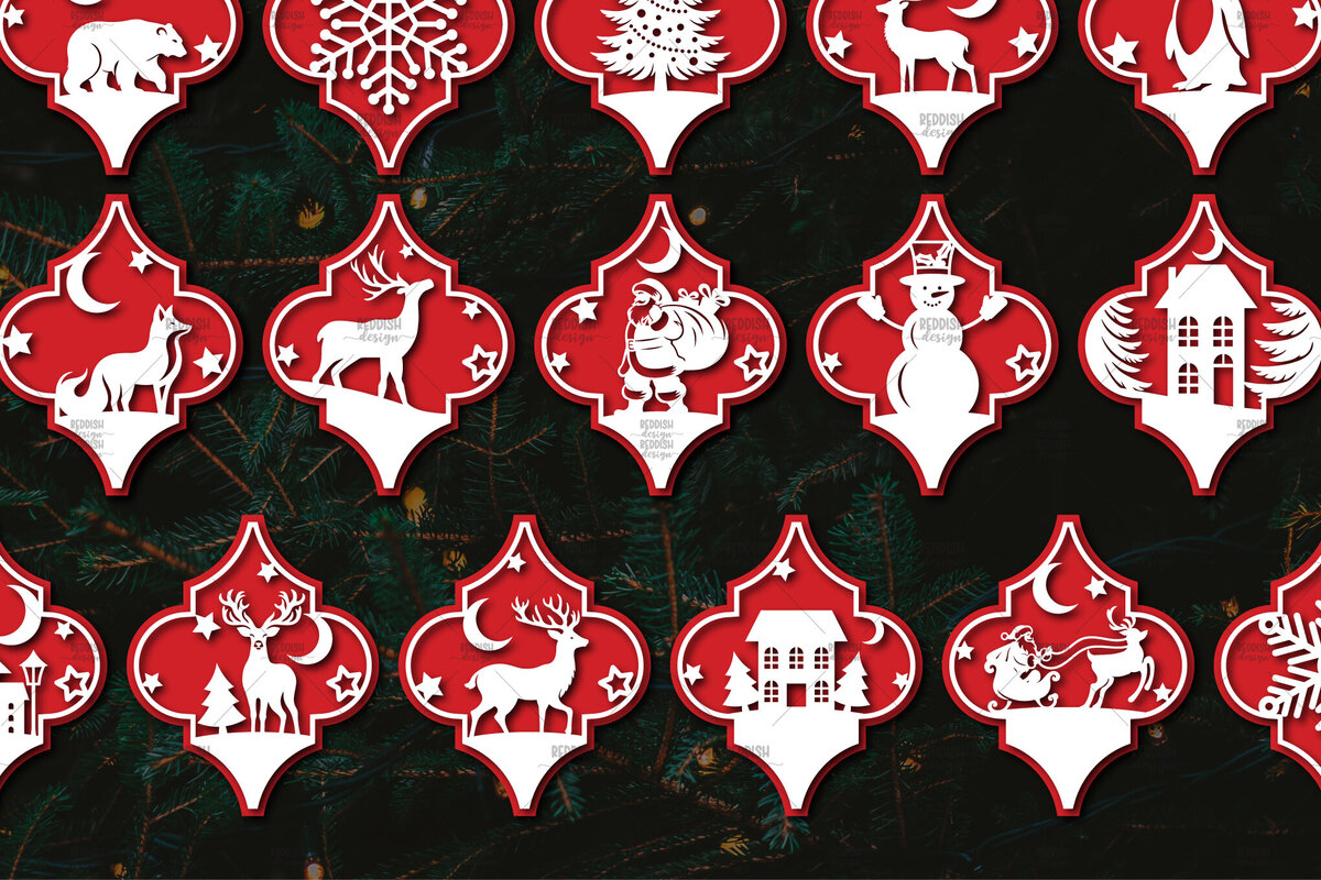 Σετ των 3 Intra απο ξύλο plywood 3mm-4mm πάχος Arabesque Χριστουγεννιάτικο Στολίδι 4.3x3. Δίασταση 4x3 cm INTRAFABR-106944513