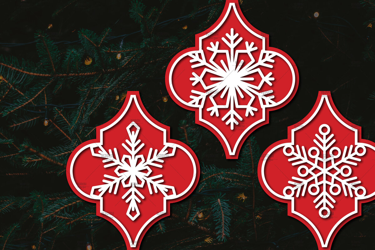 Σετ των 3 Intra απο ξύλο plywood 3mm-4mm πάχος Arabesque Χριστουγεννιάτικο Στολίδι 4.3x3.6 Δίασταση 3x3 cm INTRAFABR-107098257