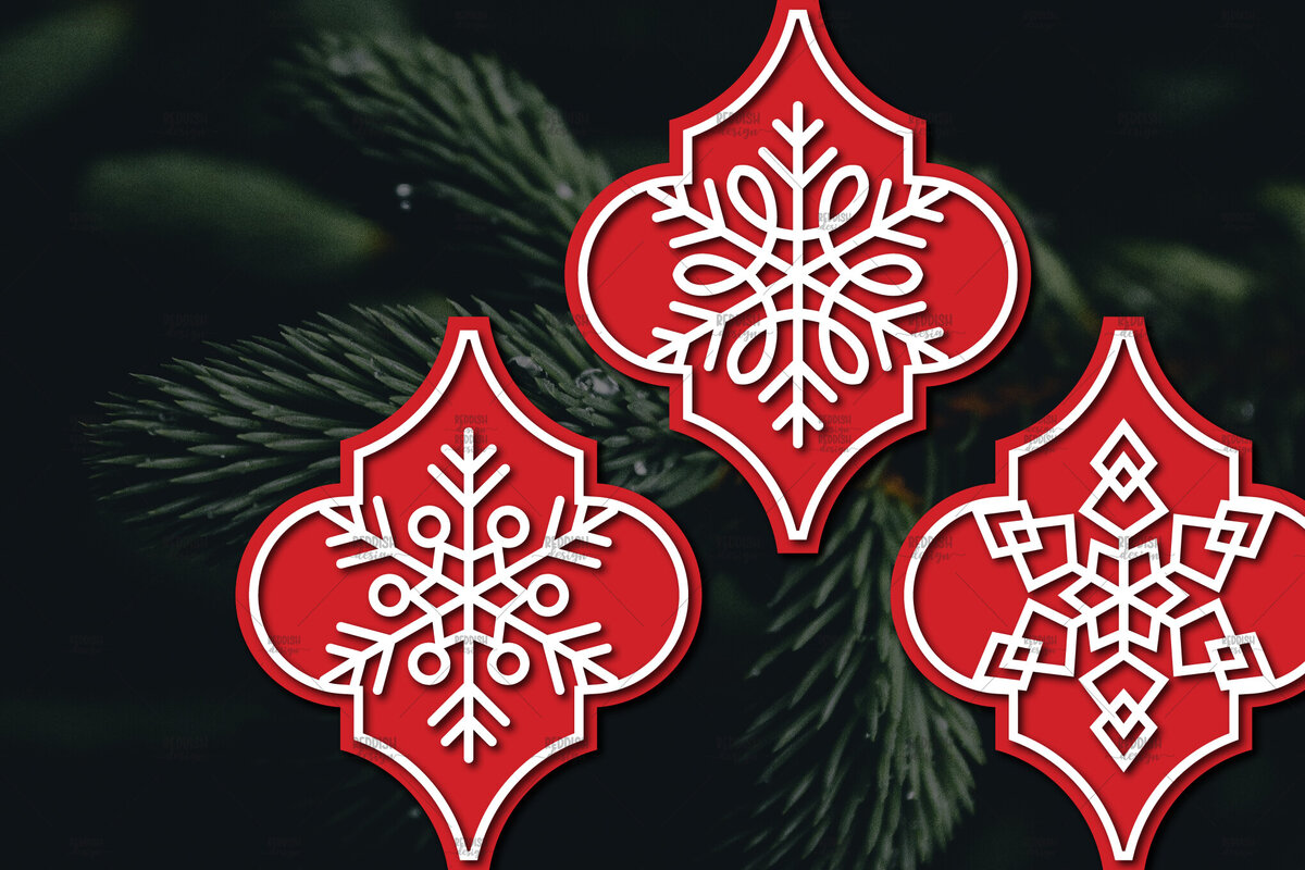 Σετ των 3 Intra απο ξύλο plywood 3mm-4mm πάχος Arabesque Χριστουγεννιάτικο Στολίδι 4.3x3.6 Δίασταση 3x3 cm INTRAFABR-107098323