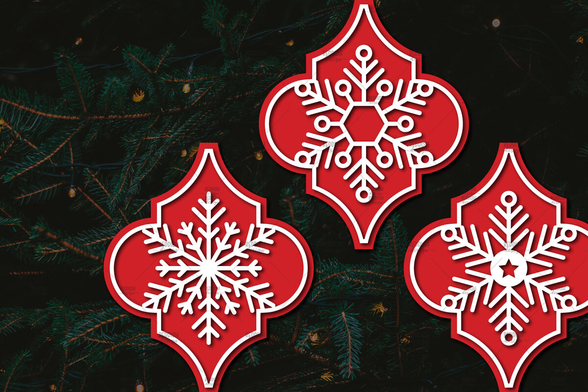 Σετ των 3 Intra απο ξύλο plywood 3mm-4mm πάχος Arabesque Χριστουγεννιάτικο Στολίδι 4.3x3.6 Δίασταση 3x3 cm INTRAFABR-107098450