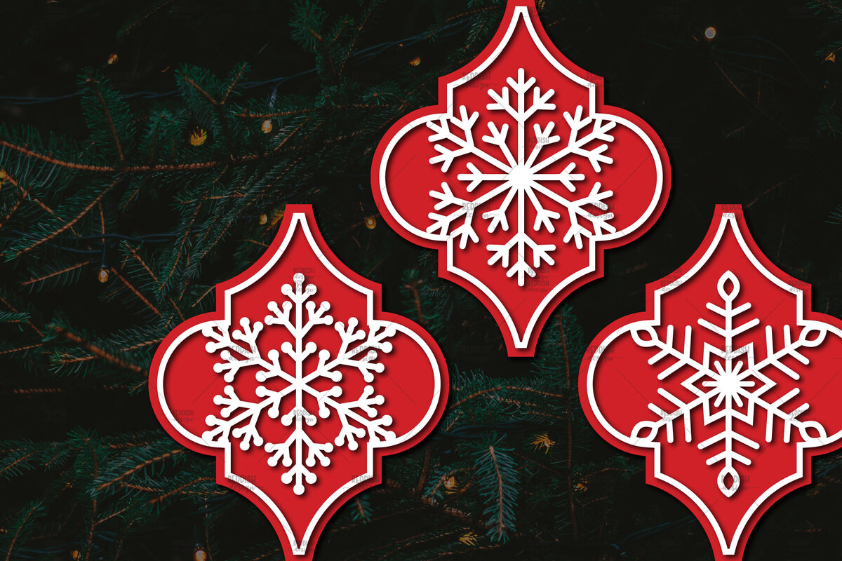 Σετ των 3 Intra απο ξύλο plywood 3mm-4mm πάχος Arabesque Χριστουγεννιάτικο Στολίδι 4.3x3.6 Δίασταση 3x3 cm INTRAFABR-107098526