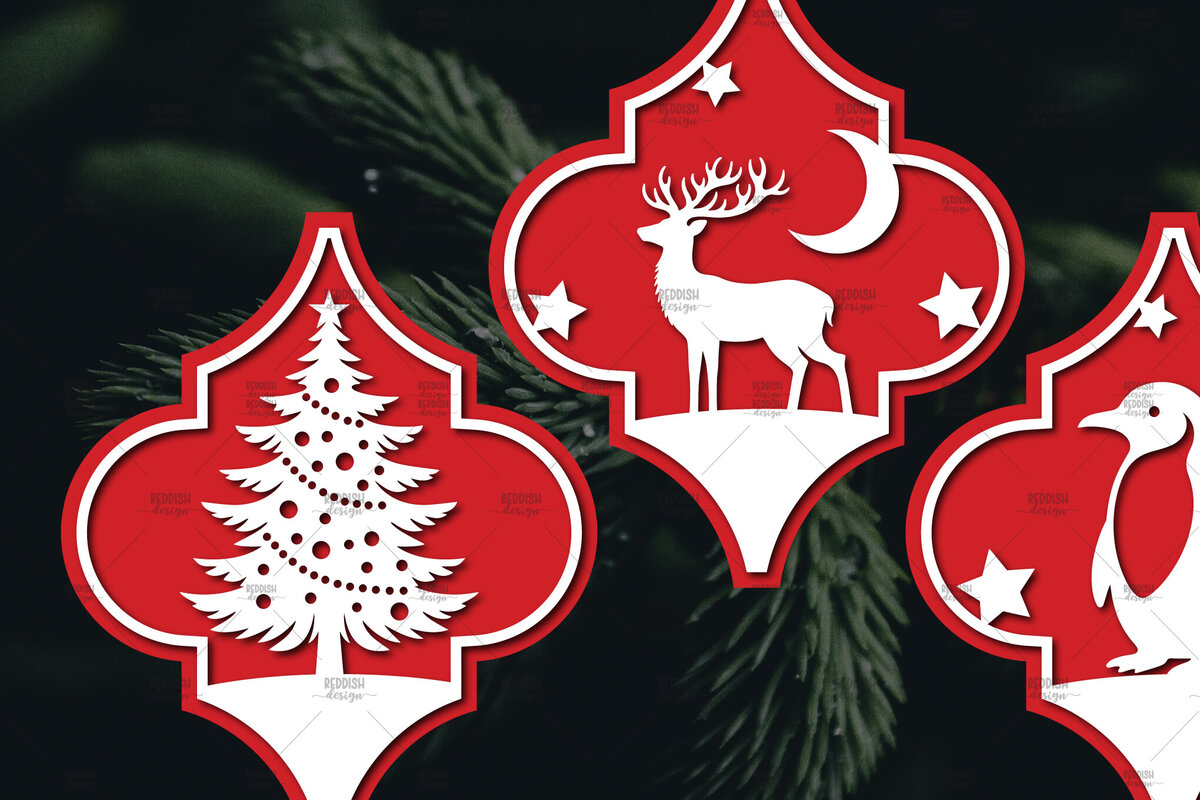 Σετ των 3 Intra απο ξύλο plywood 3mm-4mm πάχος Arabesque Χριστουγεννιάτικο Στολίδι 4.3x3.6 Δίασταση 3x3 cm INTRAFABR-106943362