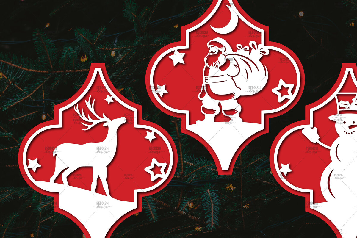 Σετ των 3 Intra απο ξύλο plywood 3mm-4mm πάχος Arabesque Χριστουγεννιάτικο Στολίδι 4.3x3. Δίασταση 4x3 cm INTRAFABR-106944432