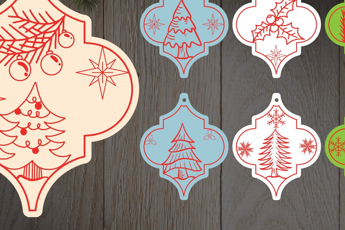 Σετ των 2 Intra απο ξύλο plywood 3mm-4mm πάχος Arabesque Tile Christmas 2 Δίασταση 15x15 cm INTRAFABR-37786185