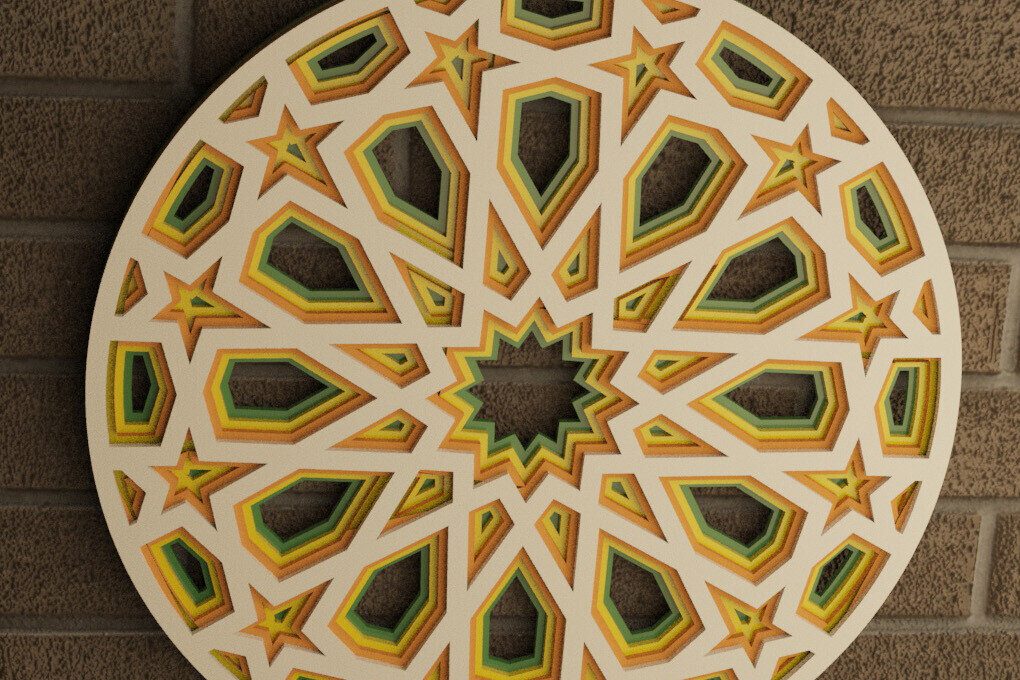 Σετ των 3 Intra απο ξύλο plywood 3mm-4mm πάχος Στολίδι αραβικού κύκλου Δίασταση 8x8 cm INTRAFABR-113659008