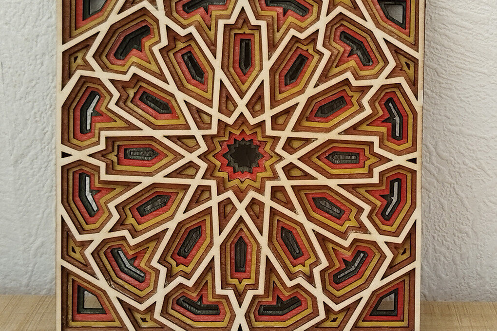 Σετ των 3 Intra απο ξύλο plywood 3mm-4mm πάχος Στολίδι με αραβικό σχέδιο Δίασταση 8x8 cm INTRAFABR-113656778