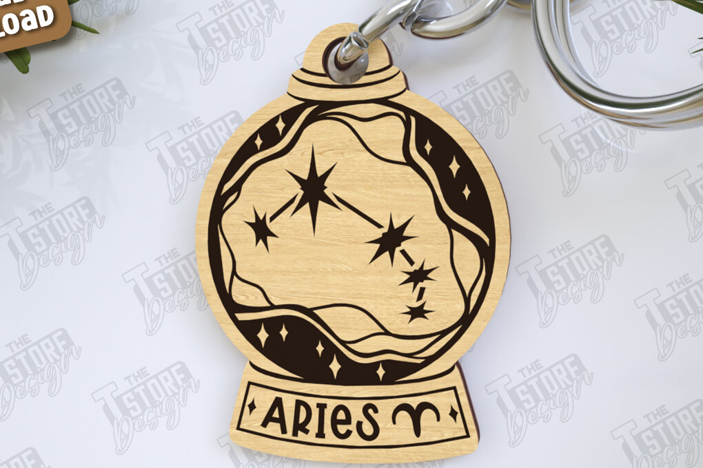 Σετ των 3 Intra απο ξύλο plywood 3mm-4mm πάχος Μπρελόκ Κριού Zodiac | Ζωδιακός κύκλος Δίασταση 6x6 cm INTRAFABR-123373898