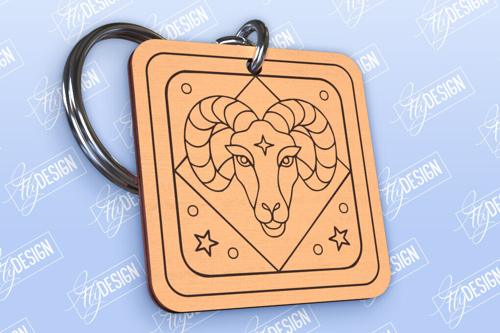 Σετ των 3 Intra απο ξύλο plywood 3mm-4mm πάχος Μπρελόκ Κριός | Ζώδιο | CNC Δίασταση 6x6 cm INTRAFABR-98550405