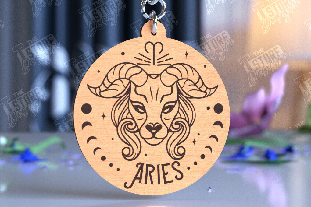 Σετ των 3 Intra απο ξύλο plywood 3mm-4mm πάχος Μπρελόκ Κριός | Ζώδιο | CNC Δίασταση 6x6 cm INTRAFABR-98273066