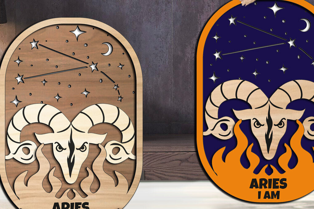 Σετ των 3 Intra απο ξύλο plywood 3mm-4mm πάχος Aries Zodiac Constellation  Δίασταση 3x3 cm INTRAFABR-105821523