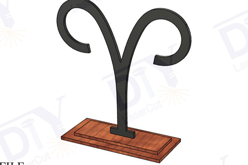 Σετ των 3 Intra απο ξύλο plywood 3mm-4mm πάχος Ζώδια Κριός με διάνυσμα Stand Δίασταση 3x3 cm INTRAFABR-111559429