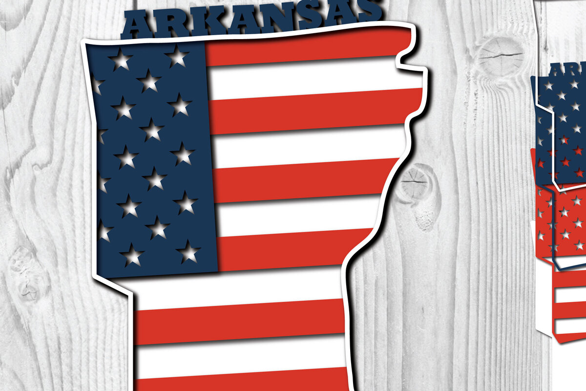 Σετ των 2 Intra απο ξύλο plywood 3mm-4mm πάχος Arkansas USA 3d Flag Paper cut Δίασταση 1200x1200 cm INTRAFABR-65211641