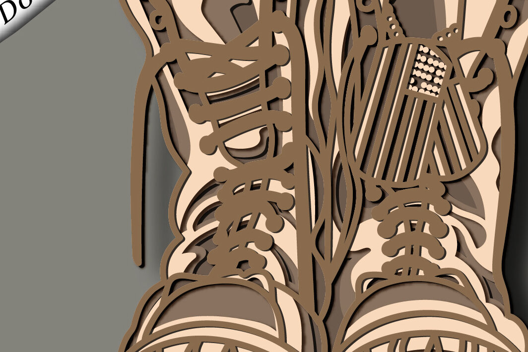 Intra απο ξύλο plywood 3mm-4mm πάχος Army Boots Multilayer /Paper Cut Δίασταση 30x20 cm INTRAFABR-67710288