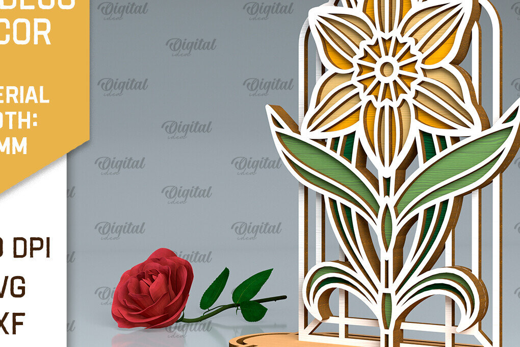 Σετ των 2 Intra απο ξύλο plywood 3mm-4mm πάχος Art Deco Λουλούδι Daffodil Δίασταση 30x20 cm INTRAFABR-99873188