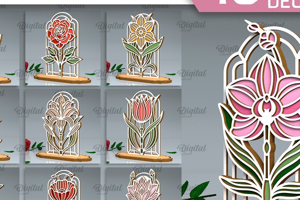 Intra απο ξύλο plywood 3mm-4mm πάχος Art Deco Flowers Cut  Δίασταση 30x20 cm INTRAFABR-99883636