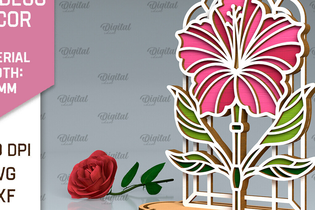 Intra απο ξύλο plywood 3mm-4mm πάχος Art Deco Λουλούδι Hibiscus Δίασταση 30x20 cm INTRAFABR-99873282