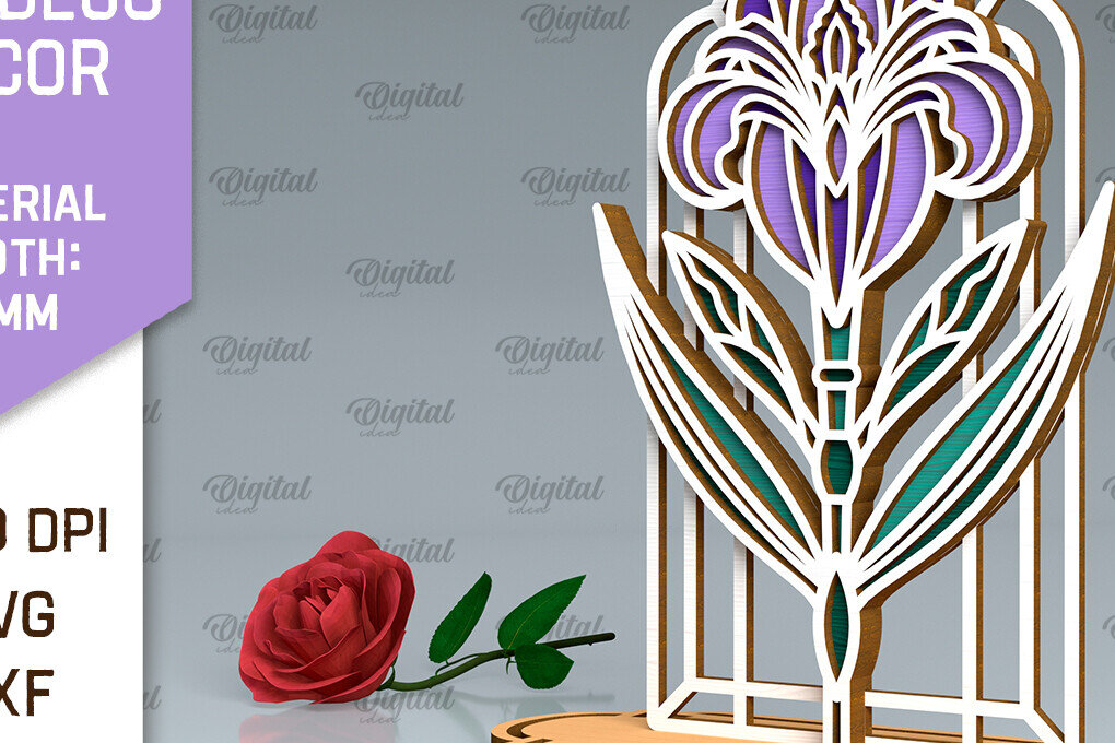 Intra απο ξύλο plywood 3mm-4mm πάχος Art Deco Iris Flower Cut  Δίασταση 30x20 cm INTRAFABR-99873143