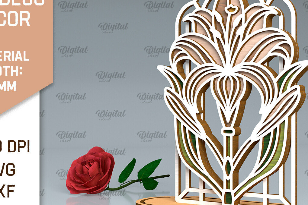 Intra απο ξύλο plywood 3mm-4mm πάχος Art Deco Lily Flower Δίασταση 30x20 cm INTRAFABR-99873415