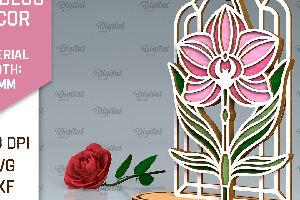 Σετ των 2 Intra απο ξύλο plywood 3mm-4mm πάχος Art Deco OrchFlower Cut  Δίασταση 30x20 cm INTRAFABR-99873221