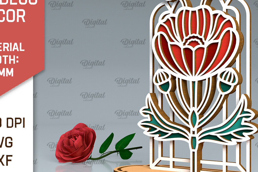Intra απο ξύλο plywood 3mm-4mm πάχος Art Deco Poppy Flower Δίασταση 30x20 cm INTRAFABR-99873308