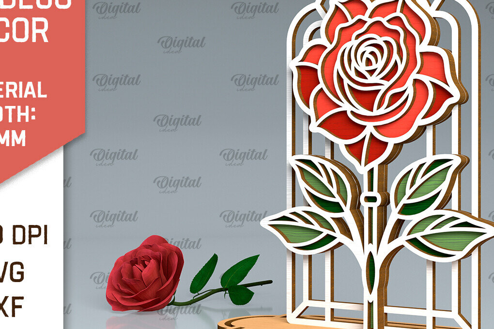 Intra απο ξύλο plywood 3mm-4mm πάχος Art Deco Rose Flower Δίασταση 30x20 cm INTRAFABR-99873254