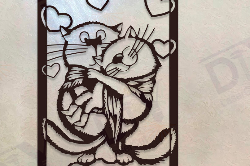 Σετ των 3 Intra απο ξύλο plywood 3mm-4mm πάχος Έργο τέχνης με δύο γάτες Δίασταση 3x3 cm INTRAFABR-112036047