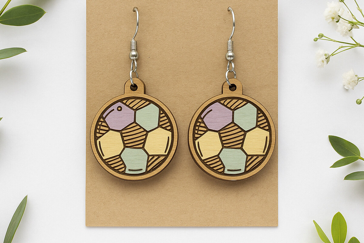 Σετ των 3 Intra απο ξύλο plywood 3mm-4mm πάχος Astel ποδοσφαιρικά σκουλαρίκια Δίασταση 3x3 cm INTRAFABR-123818169