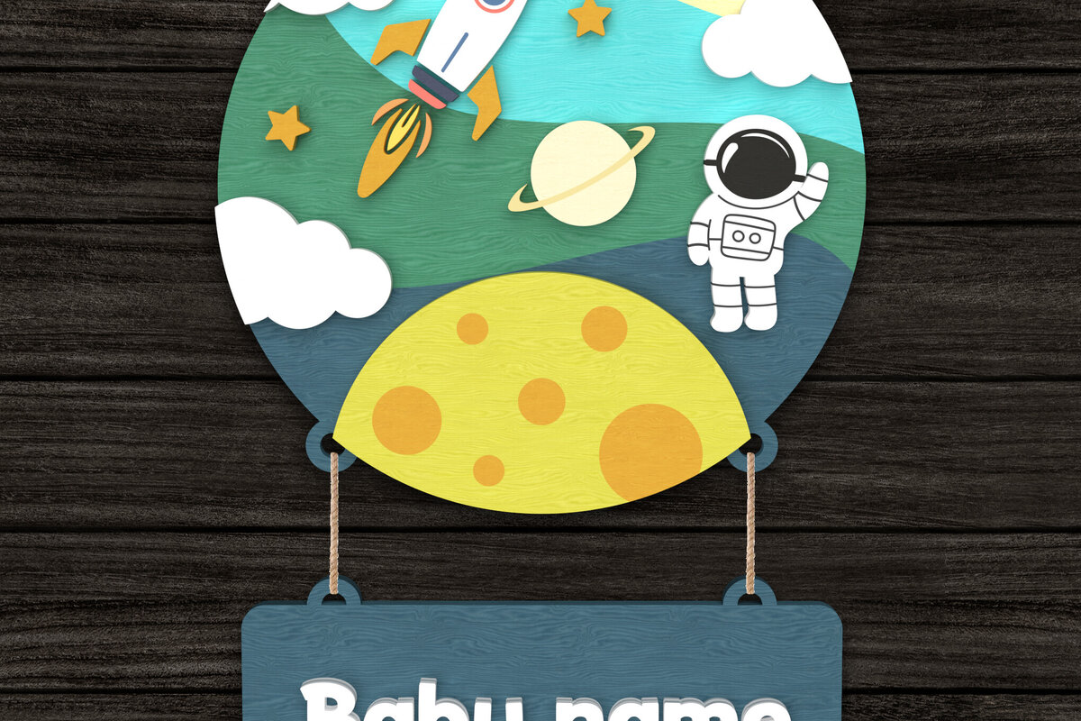 Intra απο ξύλο plywood 3mm-4mm πάχος Πινακίδα ονόματος μωρού αστροναύτη Δίασταση 30x20 cm INTRAFABR-113691876