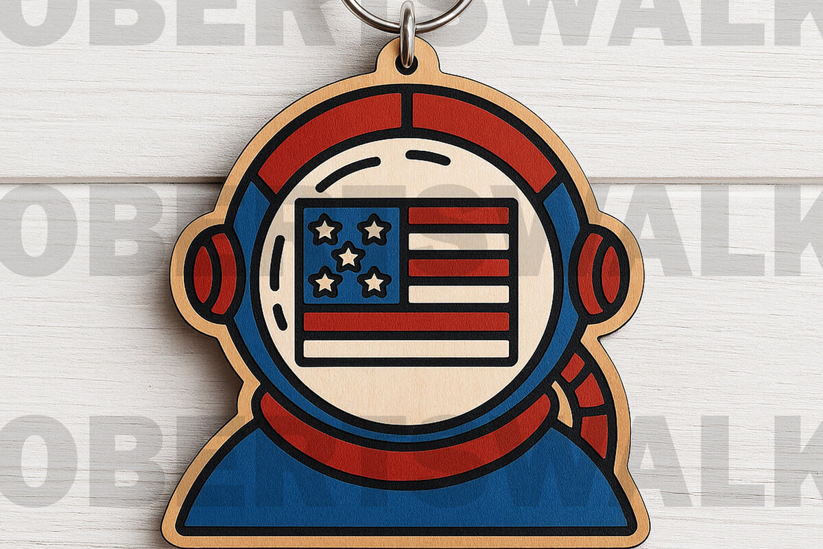 Σετ των 3 Intra απο ξύλο plywood 3mm-4mm πάχος Μπρελόκ με λέιζερ Flag Astronaut Δίασταση 6x6 cm INTRAFABR-122399522