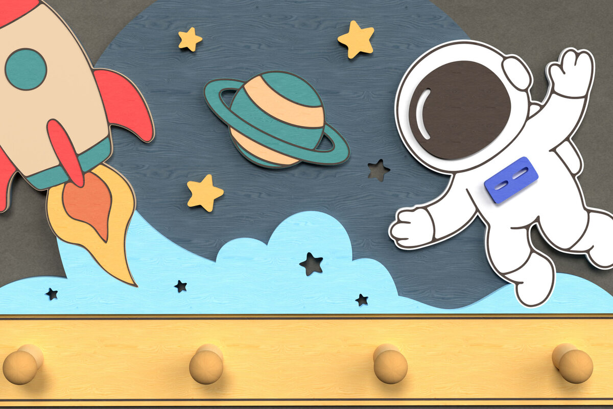 Σετ των 3 Intra απο ξύλο plywood 3mm-4mm πάχος Astronaut & Rocket Wall Hook Δίασταση 8x8 cm INTRAFABR-124820702