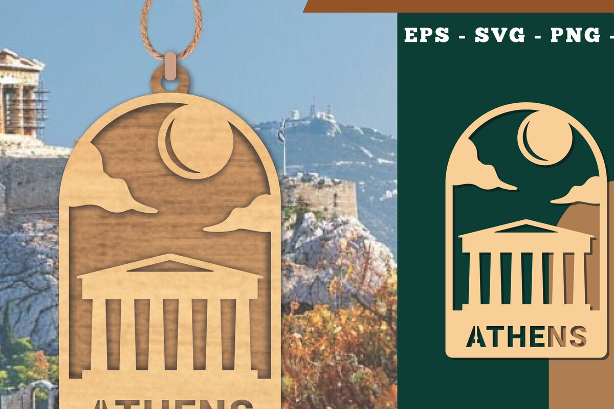 Σετ των 3 Intra απο ξύλο plywood 3mm-4mm πάχος Athens Στολίδι Δίασταση 8x8 cm INTRAFABR-111785872