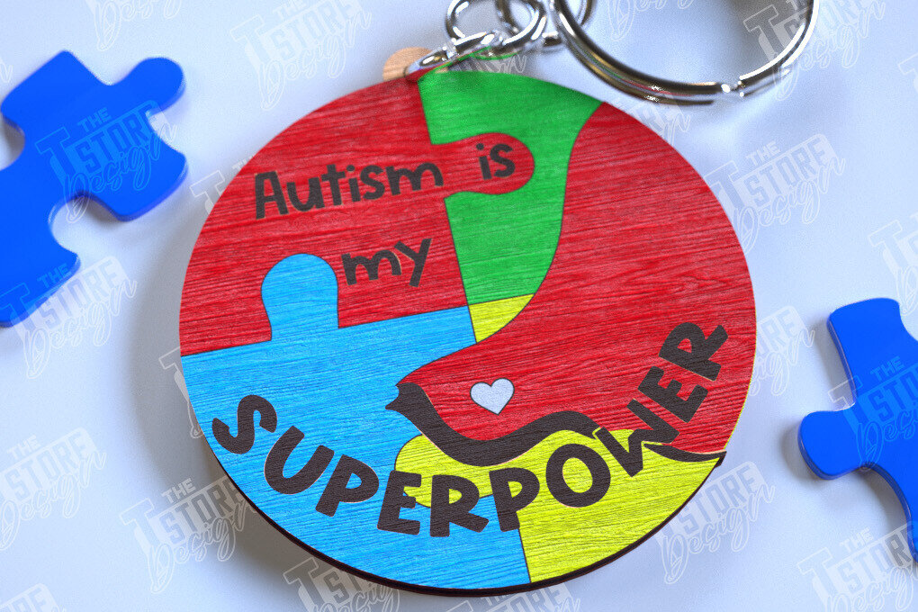 Σετ των 3 Intra απο ξύλο plywood 3mm-4mm πάχος Μπρελόκ Ευαισθητοποίησης για τον Αυτισμό | Σημάδι αυτισμού Δίασταση 6x6 cm INTRAFABR-113927116