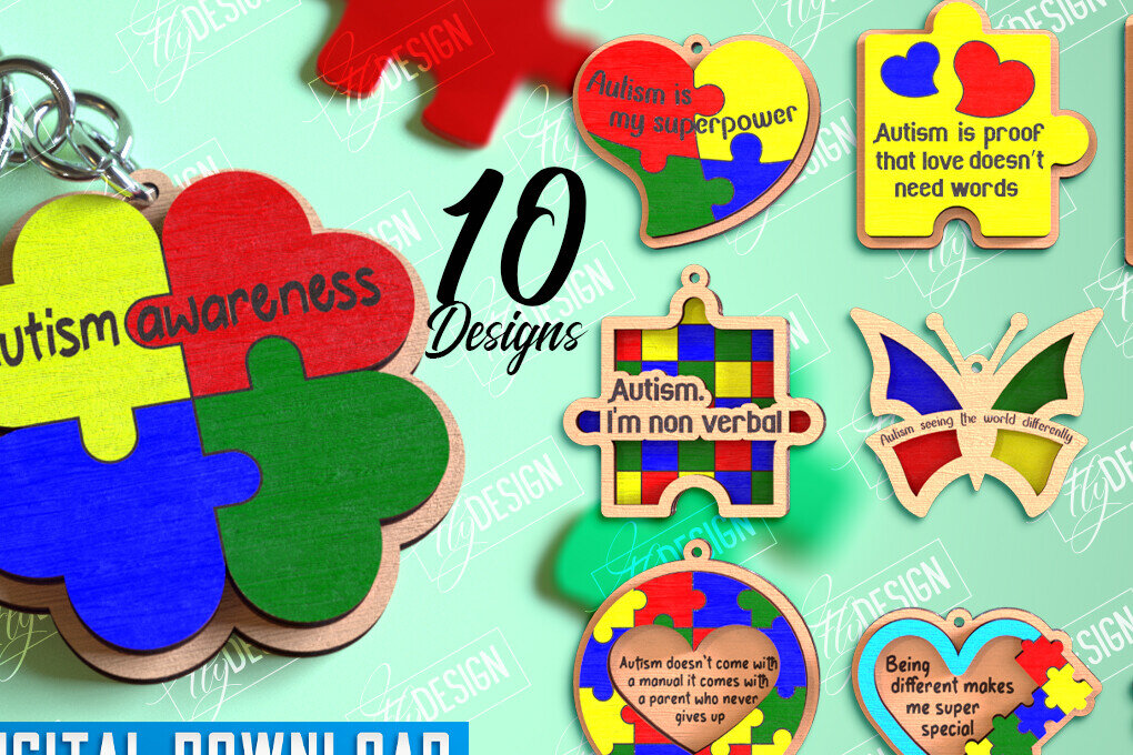 Σετ των 3 Intra απο ξύλο plywood 3mm-4mm πάχος  Keychain Autism Awareness Δίασταση 6x6 cm INTRAFABR-114806103