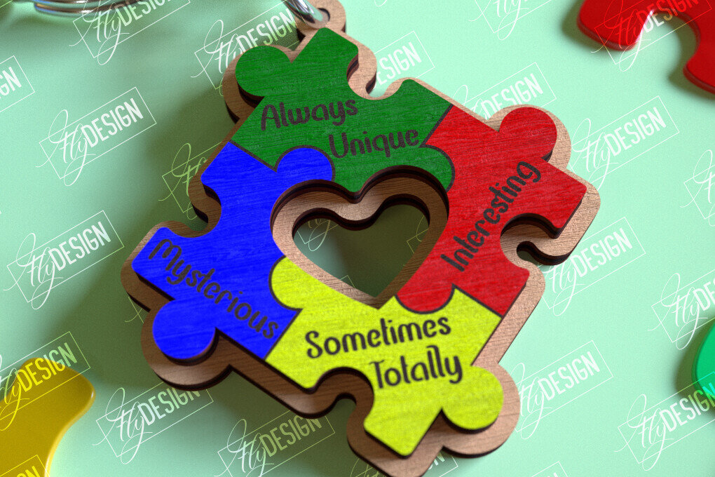 Σετ των 3 Intra απο ξύλο plywood 3mm-4mm πάχος Autism Awareness Keychain Δίασταση 6x6 cm INTRAFABR-114806278